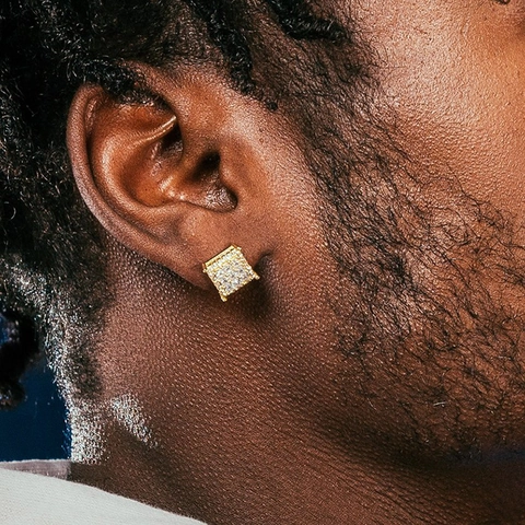 Iced Out Square Stud Earrings Copper With Cubic Zirconia Hip Hop Geometric Micro Pave Screw Back Luxury For Men