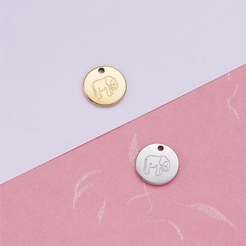 Elefant Rund Anhänger Charm 304 Edelstahl 18K Vergoldet Tiermuster DIY Schmuckherstellung Zubehör Einfach