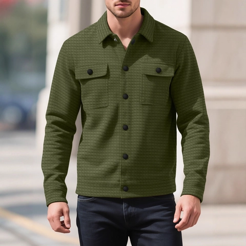 Chaqueta Camisa De Manga Larga Para Hombre Textura Gofre Cuadros Botones Casual Ropa De Abrigo Con Bolsillos Pecho