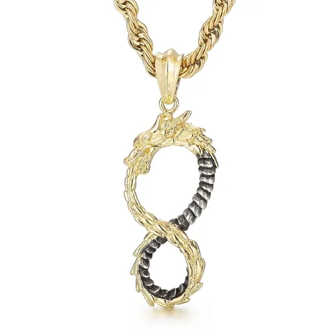 Drachen Unendlichkeit Anhänger Edelstahl 18K Vergoldet Zweifarbig Vintage Punk Hip Hop Schmuck Für Herren