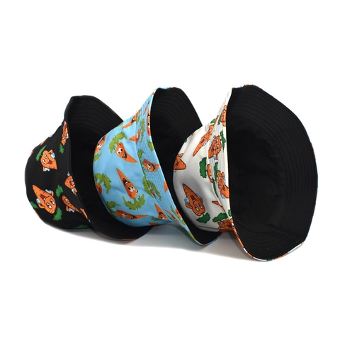 Bucket Hat Cartoon Carrot Print Cotton Polyester Sun Protection Reversible Foldable Fisherman Cap Casual Harajuku Style Unisex