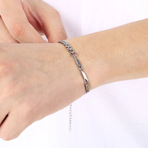 Stainless Steel Spliced Chain Bracelet Minimalist Geometric Bar Cuban Link Jewelry For Men Women Adjustable Clasp