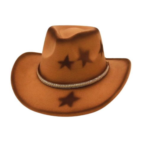 Cappello Da Cowboy Occidentale Feltro Motivo Stella Pentagramma Fascia Intrecciata Strass Retro Jazz Party Uomo Donna