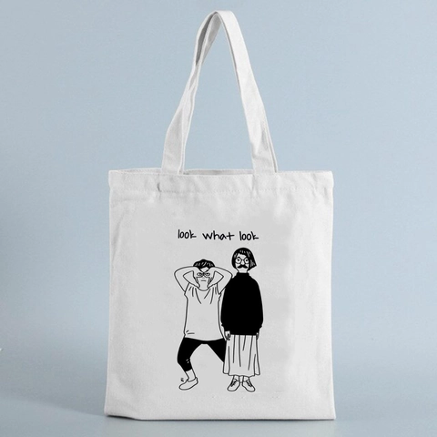 Canvas Tragetasche Harajuku Stil Minimalistische Line Art Bedruckte Umhängetasche Für Mädchen Studenten Täglich Wiederverwendbare Einkaufstasche