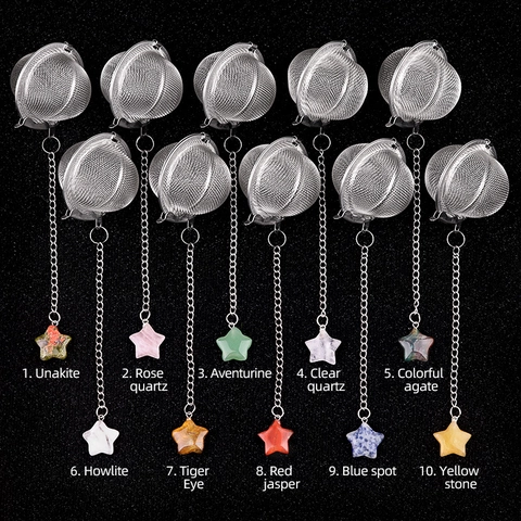 Infusor De Té Bola 304 Acero Inoxidable Colador De Malla Con Colgante De Estrella De Piedra De Cristal Natural Gancho