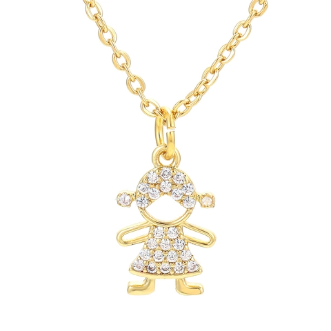 Cute Cartoon Boy Girl Pendant Necklace Micro Pave Zirconia Copper Chain Jewelry For Women Kids Character Charm Necklace