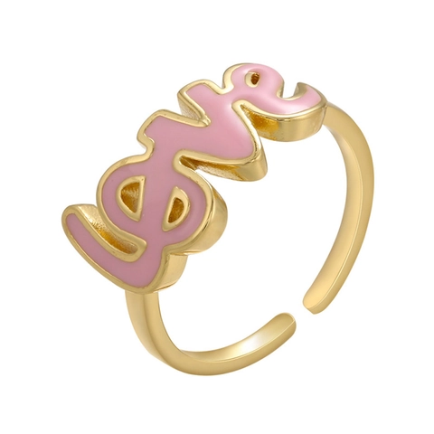 Love Letter Script Emaille Ring Messing Verguld Verstelbaar Kleurrijke Sieraden Voor Vrouwen