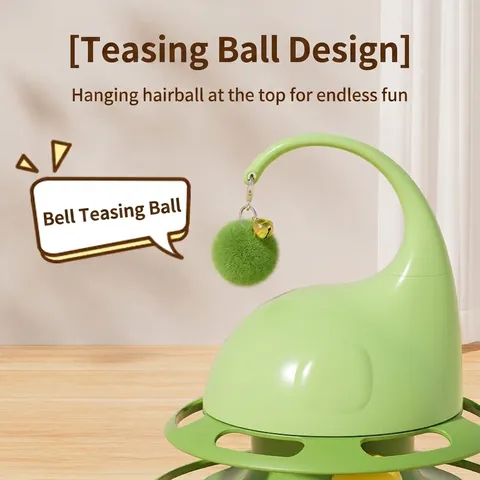 Interactive Cat Toy Tumbler Food Leaking Double Layer Track Rolling Ball Plush Teasing Stick With Bell PP Plastic Kitten Puzzle
