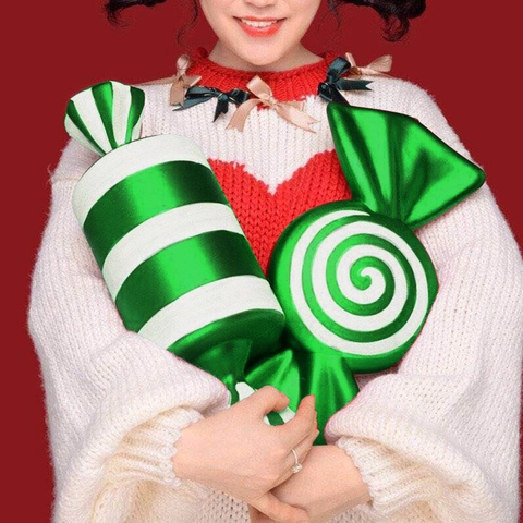 Christmas Candy Hanging Ornaments Plastic Green White Striped Spiral Large Holiday Party Decor Festive Tree Pendant
