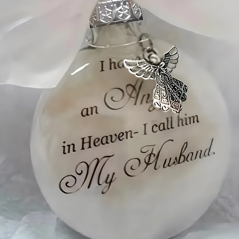 Memorial Christmas Hanging Ornament Ball Plastic With Feather Filling Metal Angel Charm And Ribbon Bow For Family Remembrance
