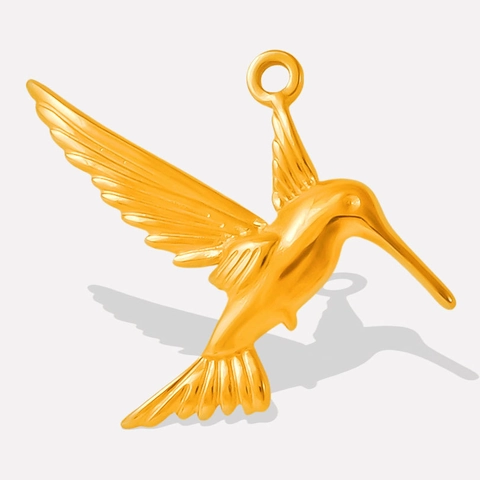 Ciondolo Uccello Colibrì Acciaio Inossidabile 304 Placcato Oro 18K Charm Per Creazione Gioielli Collana