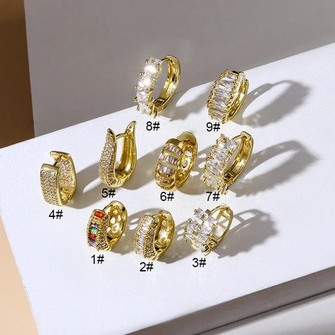 Pendiente De Cartílago Geométrico Zirconia Cúbica Cobre Chapado En Oro Hélix Piercing Orejera Para Mujer Joyería De Lujo