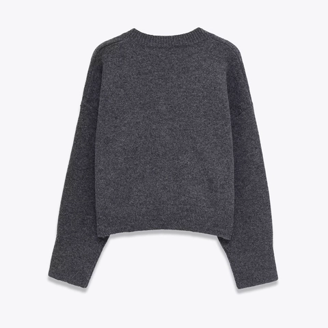 Suéter De Punto Con Cuello En V Para Mujer Poliéster Acrílico Suave Manga Larga Botones Puños Casual Corto