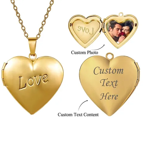 Heart Locket Necklace 316L Stainless Steel Openable Photo Frame Engraved Love Polished Fashion Jewelry For Women