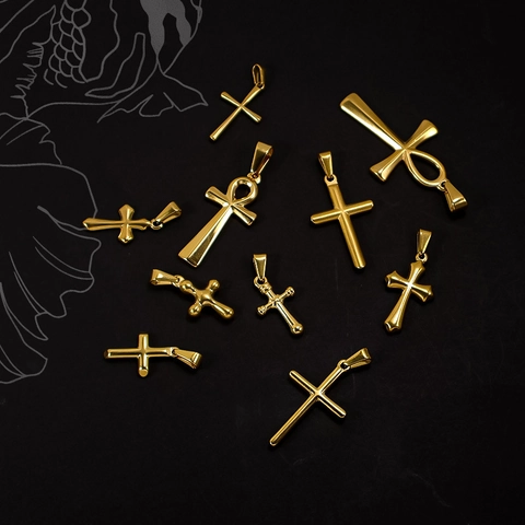 Ciondolo A Croce In Acciaio Inossidabile Placcato Oro Ankh Chiave Della Vita Religioso Vintage Gotico Gioielli Per Uomo Donna