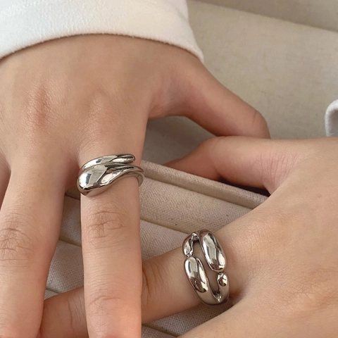 Liquid Metal Style High Polish Copper Wrap Ring For Women Organic Waterdrop Shape Minimalist Niche Design Jewelry