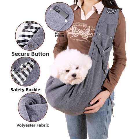 Adjustable Pet Sling Carrier Breathable Polyester Hands-Free Shoulder Bag For Small Dogs Cats Outdoor Travel Portable Carry Pouch