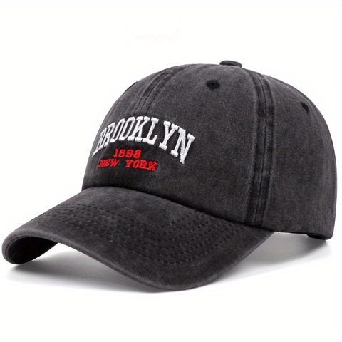 Vintage Washed Cotton Baseball Cap Brooklyn New York Embroidery Adjustable Curved Brim Retro Street Sunshade Hat