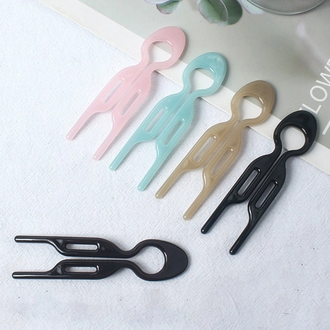 Haarvork U-Vormige Haarspeeld PC Kunststof Met Twee Tanden Voor Franse Knot Haarstyling Minimalistische Dames Accessoires