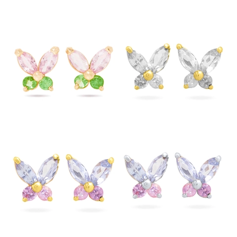Elegant Butterfly Stud Earrings Copper Colorful Cubic Zirconia With 925 Sterling Silver Earring Post Jewelry For Women