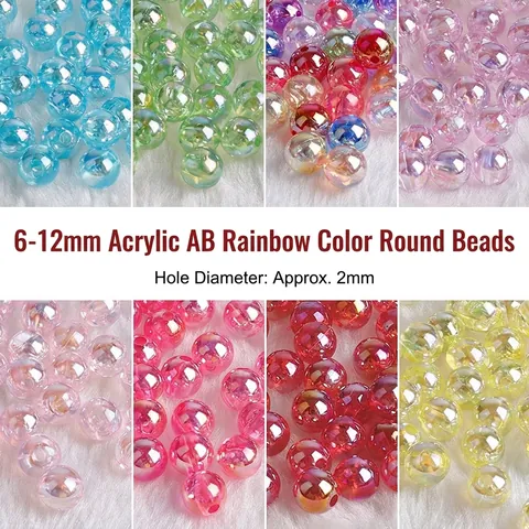 Acrylic AB Round Beads For DIY Jewelry Making Bracelet Earrings Aurora Borealis Luster Loose Spacer Beads