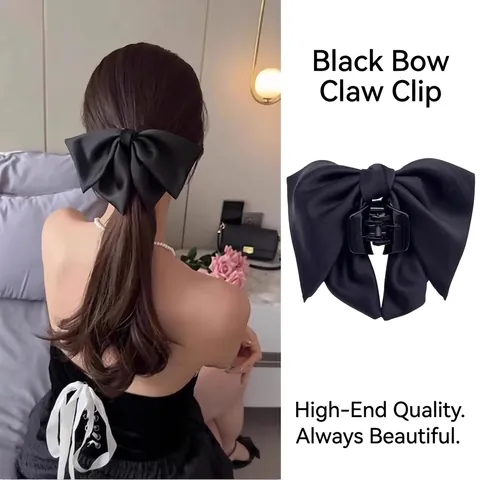Molletta Per Capelli Con Fiocco In Nastro Di Raso Nero Sovradimensionata Accessorio Per Lo Styling Retro Elegante Francese Donna