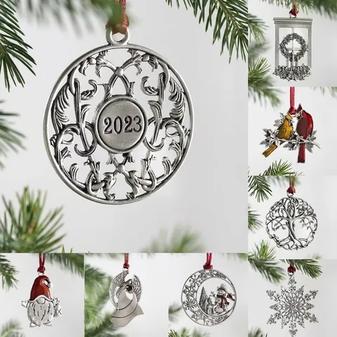 Weihnachtsbaumschmuck Zinklegierung Metall Antiksilber Geprägt Festliches Souvenir Dekoration Mit Rotem Band