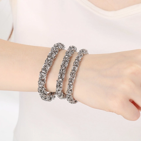 Men Stainless Steel Byzantine Chain Bracelet Heavy Keel Link Hip Hop Minimalist Jewelry With Lobster Clasp