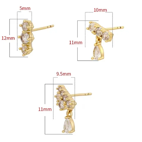 Orecchini a Bottone Minimalisti in Rame Placcati Oro 18K con Zirconia per Donna Orecchini a Goccia d'Acqua Geometrici in Zircone Gioielli