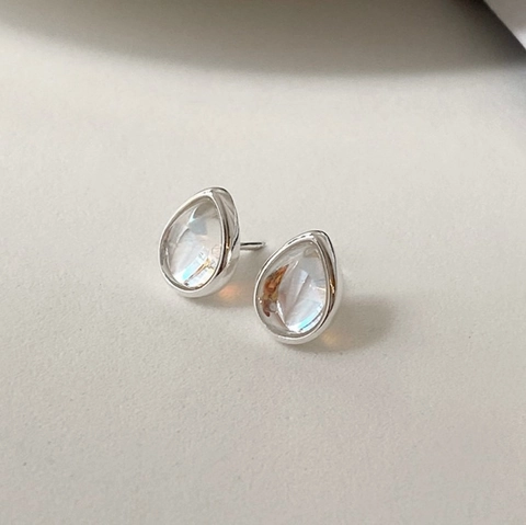 Teardrop Waterdrop Stud Earrings With 925 Sterling Silver Earring Post Iridescent AB Stone Minimalist Elegant Jewelry