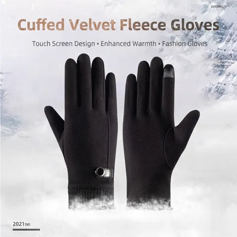 Men's Winter Warm Fleece Lined Dralon Fabric Gloves Outdoor Windproof Cycling Touch Screen Ribbed Cuff Sport Gloves