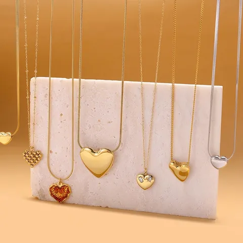 Collana Con Pendente A Cuore In Acciaio Inossidabile Placcato Oro Catena A Serpente Gioielli Eleganti Da Donna