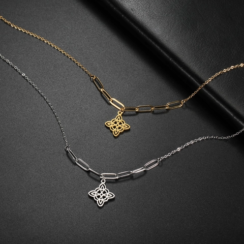 Minimalistische Edelstahl Hexenknoten Anhänger Halskette Hohle Keltischer Knoten Büroklammer Kette Halskette Für Damen Täglicher Schmuck