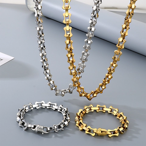 Joyas Para Hombre Collar Y Pulsera De Acero Inoxidable Cadena De Eslabones Gruesos Accesorios De Moda Hip Hop