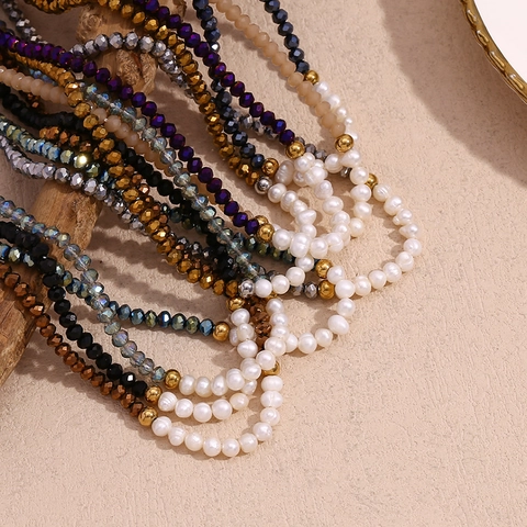 Mode Edelstahl Halskette Für Damen Mit 10 Süßwasserperlen Und Facettierten Kristallperlen Handgefertigte Perlenketten Schmuck Geschenk