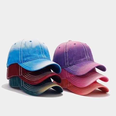 Gorra De Béisbol De Algodón Lavado Vintage Diseño Desgastado Costuras En Contraste Degradado Protección Solar Sombrero Ajustable
