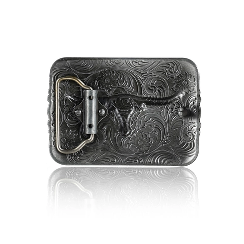Vintage Western Cowboy Belt Buckle Zinc Alloy Antique Silver Bronze Longhorn Bull Head Relief Filigree For Men Punk Style