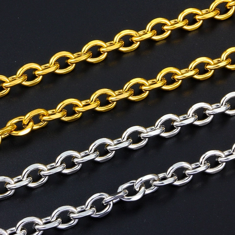 Stainless Steel DIY Jewelry Chain Gold Plated Oval Faceted Cuban Link For Necklace Bracelet Making