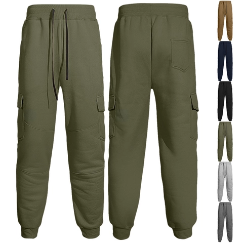 Pantalones Cargo Jogger Hombre Forro Polar Punto Poliéster Bolsillos Múltiples Cordón Ajustable Moda Sport