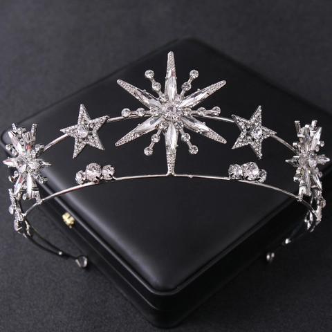 Luxueuse Couronne Étoile à Double Couche Diadème Avec Strass Coiffe Étoilée pour Mariage Fête Accessoires de Photographie Femme