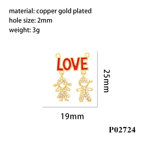 Boy Girl Figures Pendants 18K Gold Plated Copper Zircon Studded DIY Jewelry Making LOVE Heart Charms For Necklaces Bracelets