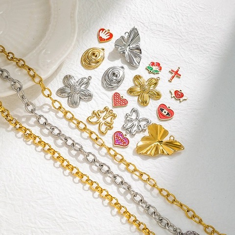 DIY Jewelry Making Charms Stainless Steel Alloy Enamel Pendant For Necklaces Bracelets Heart Butterfly Leaf Flower Style