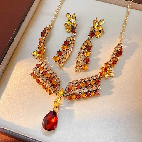 Collana E Orecchini Fiore Goccia Vintage Lega Strass Con Perno In Argento Gioielli Eleganti Retrò