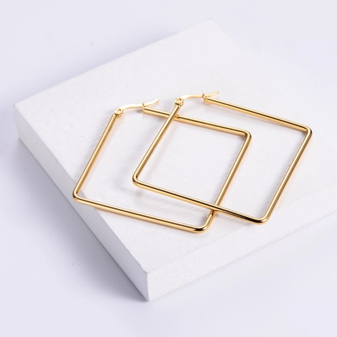 Square Hoop Earrings 18k Gold Plated Stainless Steel Geometric Polished Minimalist Modern Fashion Jewelry For Women