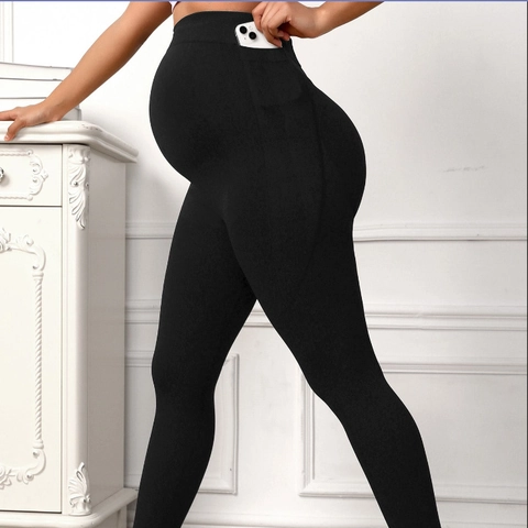 Leggings Yoga Premaman Vita Alta Supporto Addominale Tasche Laterali Pantaloni Sportivi Aderenti