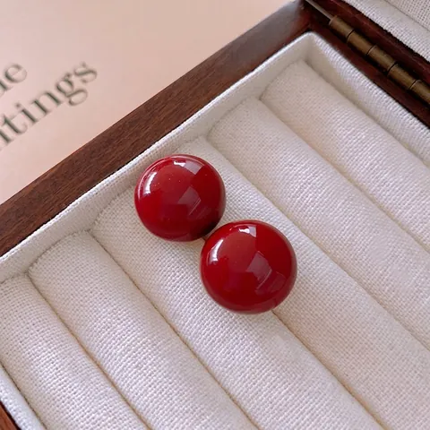 Orecchini A Lobo Con Sfera Rossa In Rame E Perno In Argento Gioielli Di Moda Eleganti Minimalisti Vintage Da Donna