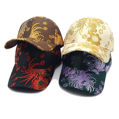 Chinese Style Floral Embroidery Baseball Cap Polyester Jacquard Vintage Oriental Flower Pattern Adjustable Sun Hat Fashion