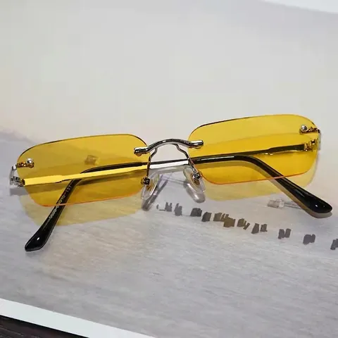 Lunettes De Soleil Rectangulaires Sans Monture Rétro Monture En Métal Verres Teintés Mode Protection UV400 Unisexe Style Hip Hop