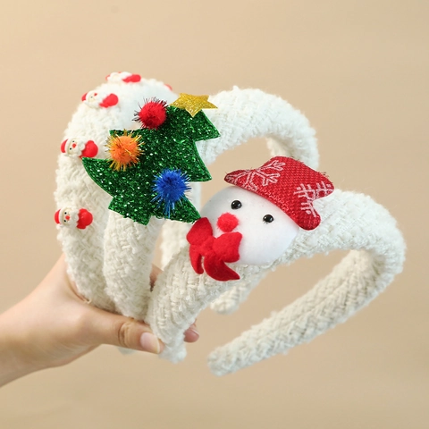 Cerchietto Per Capelli Di Natale Bianco Peluche Maglia Babbo Natale Pupazzo Di Neve Albero Accessori Capelli Fatto A Mano