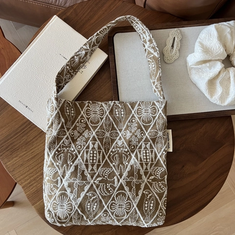 Borsa Sottobraccio In Tela Ricamata Vintage Motivo Geometrico Etnico Con Uccelli Piccola Borsa A Spalla Con Fibbia Magnetica